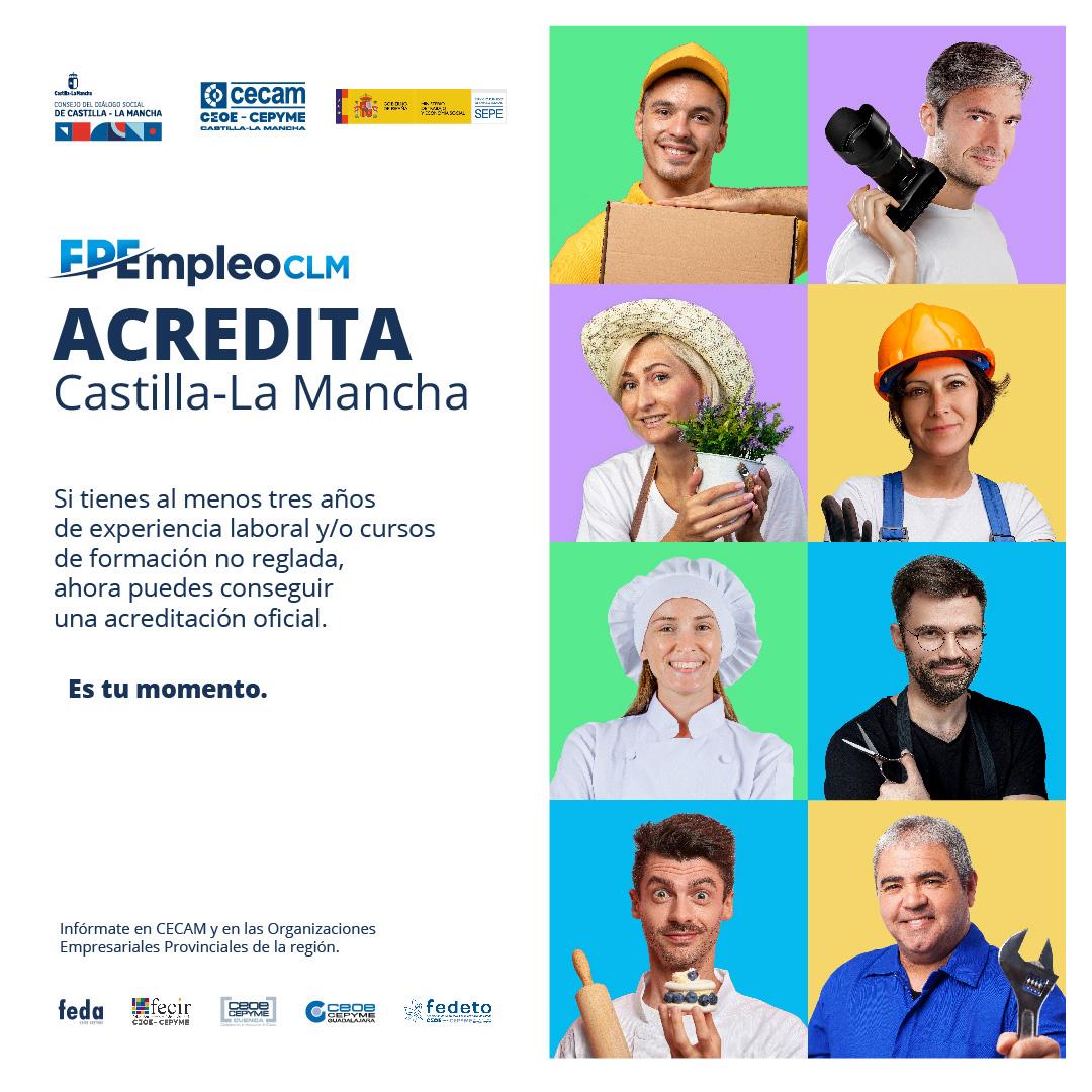 🔊Infórmate del 𝗣𝗥𝗢𝗚𝗥𝗔𝗠𝗔 𝗔𝗖𝗥𝗘𝗗𝗜𝗧𝗔 para reconocer el aprendizaje obtenido en tu puesto de trabajo, a través del “Servicio de Asesoramiento FPEmpleoCLM” de  @_CECAM y @gobjccm @empleogob  #CDS  📲 cecam.es/fpempleoclm/pr… 📞 949 21 21 00  #FPEmpleoCLM