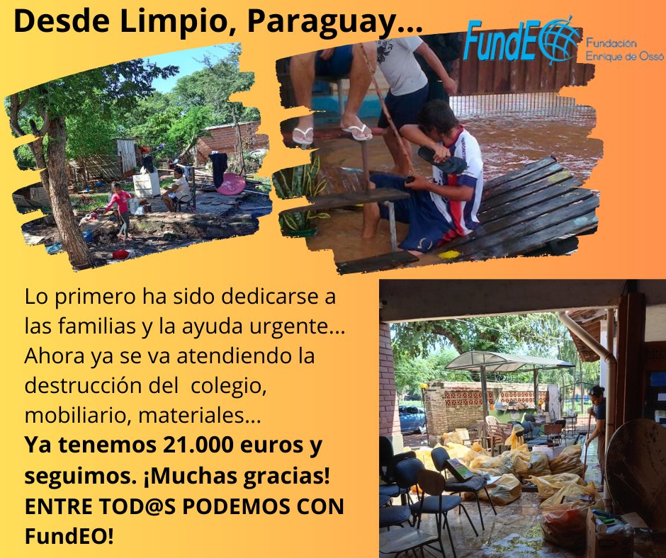 Hemos avanzado pero te seguimos necesitando.
Envía tu ayuda a la cuenta: ES9200754610180601627836
poniendo en el concepto: Emergencia Paraguay y tu nombre y apellidos.
COMPÁRTENOS. MUCHAS GRACIAS.
#SomosFamilia #Paraguay #emergencia #DesastreNatural #FamiliaTeresiana #inundación