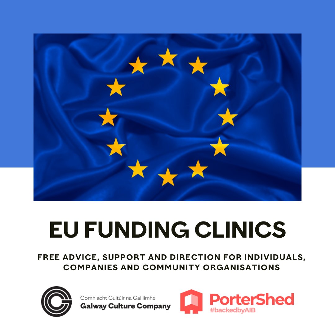 EU Funding Clinics kick are now available! Do you have an idea or are you struggling with an application for funding? @portershed & @galwaycultuerco are offering free 30-minute clinics providing free advice, support and direction.  Book here: galwayculturecompany.ie/opportunities/…
