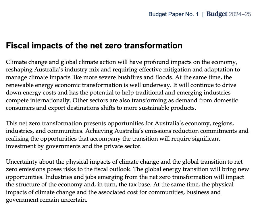 Government: 'Uncertainty about the physical impacts of climate change and the global transition to net zero emissions poses risks to the fiscal outlook.' Also Government: FUTURE GAS STRATEGY AND FOSSIL FUEL SUBSIDIES FOREVERRRRRRRRRR #climate #auspol #Budget2024