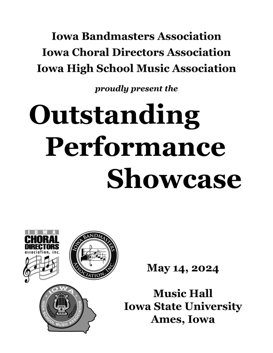 Excited to welcome students and directors from across Iowa to the Outstanding Performance Recital hosted at Iowa State University Music Hall today!  The program can be found here: ihsma.org/wp-content/upl…