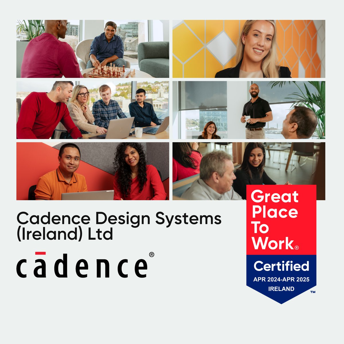 CERTIFICATION 🏅| Congratulations to @Cadence for being Certified™ as a #greatplacetowork! Well done to the team for this amazing achievement! 

Check out all the Certified™ organisations 👉 hubs.ly/Q02wx3Y90

#gptw #gptwcertified #certifiedgreat