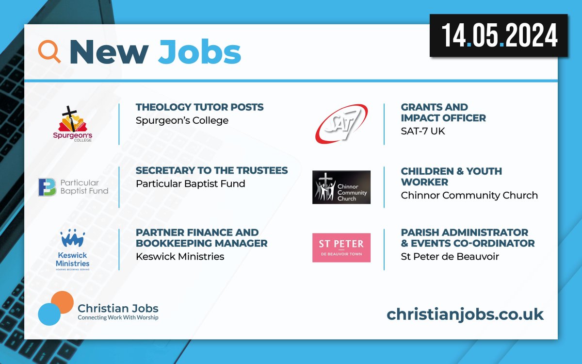 Check out these NEW jobs from @SpurgeonCollege, @SAT7UK, Particular Baptist Fund, Chinnor Community Church, @KeswickMin and @StPetersDB. You can find all the latest jobs added to ChristianJobs.co.uk here: linktr.ee/ChristianJobs #UKChristianJobs