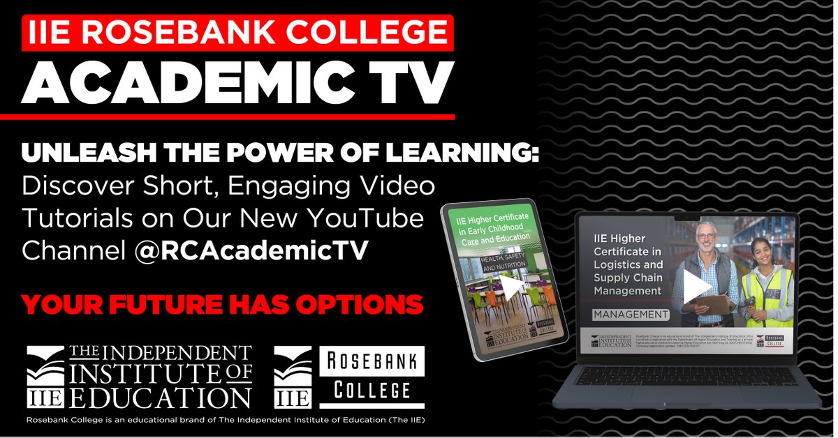 RosebankRC's tweet image. Subscribe to the IIE RC Academic TV YouTube channel and stay updated on the latest lectures and educational content. Let's explore, learn, and grow together!
#iierosebankcollege #2024registration #youtubetutorials