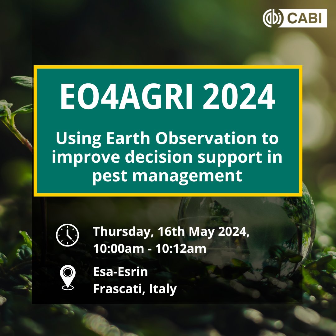 Mark your calendars! 📅 Join us at EO4Agri as we discuss the use of Earth Observation technology in agriculture. 🚜🌍 Discover how Earth Observation can transform crop pest management and safeguard food security for farmers Watch live 👉 ow.ly/n2MX50REnBb