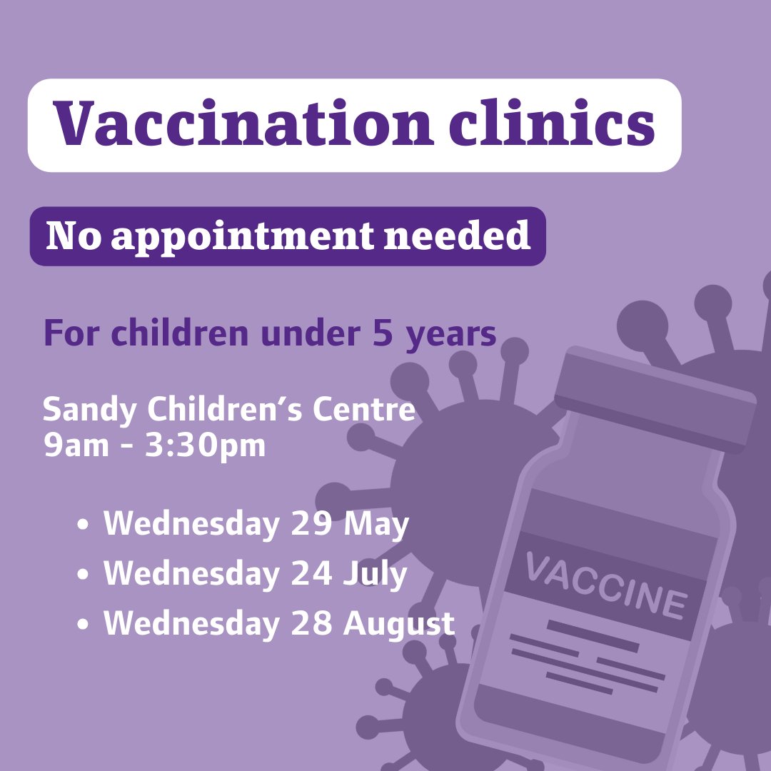 Are you looking to schedule your child’s next vaccination? Walk-in clinics are coming soon for children under five years who need to catch up at Sandy Children’s Centre. Pop in anytime between 9am – 3:30pm on: ▶️ Wednesday 29 May ▶️ Wednesday 24 July ▶️ Wednesday 28 August