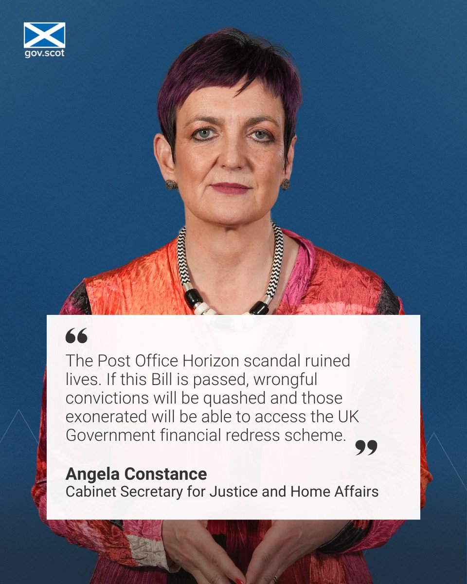 Sub-postmasters wrongly convicted as a result of the faulty Horizon IT system will be exonerated under a Bill introduced to @scotparl. If passed, the Post Office (Horizon System) Offences (Scotland) Bill will mean relevant convictions are quashed. ➡️ ow.ly/CflU50RFtUX