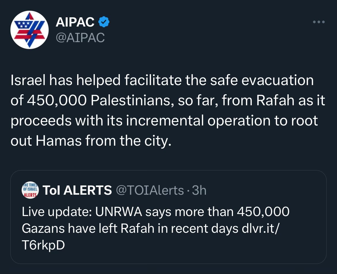“Safe evacuation” is @AIPAC’s euphemism for “forced displacement.”