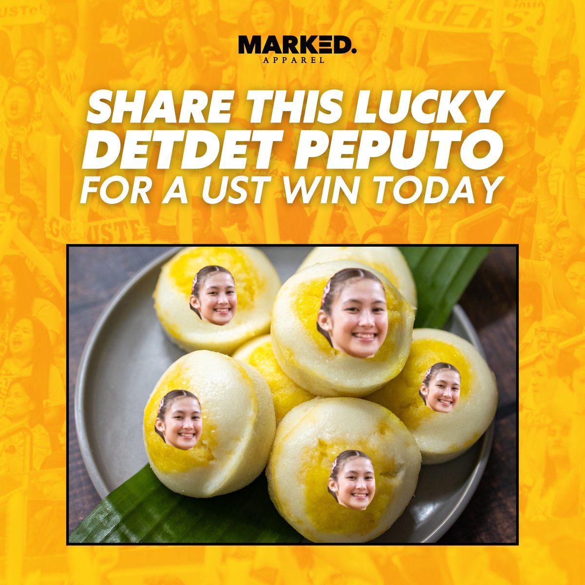 Let's release all the pressure and spread positive energy and fun within the Thomasian community! Let's share this luck, Detdet Peputo, for a UST win today!

#GoUSTe #UAAPSeason86 #UAAPVolleyball  #USTvsNU #UAAPFinals