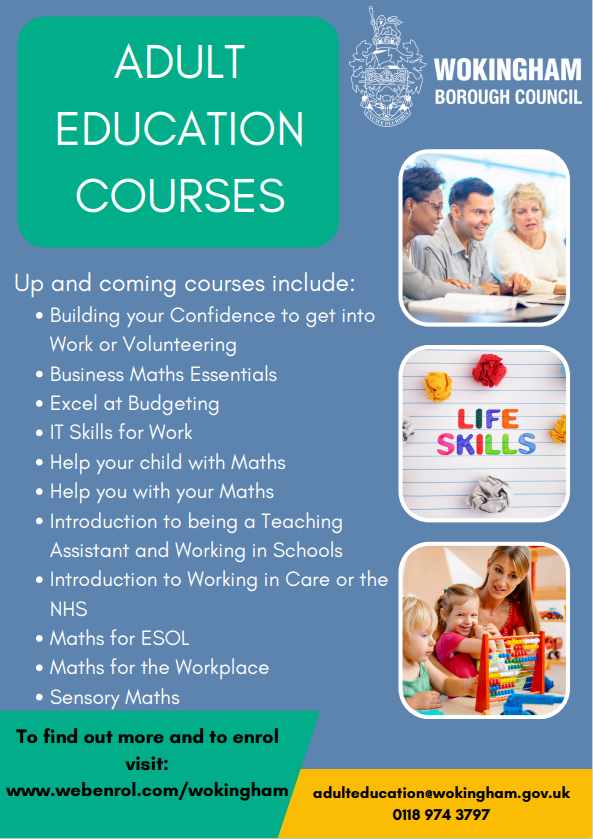 Adult Education courses with @wbcacl 

#winnersh #sindlesham #woky #wokingham