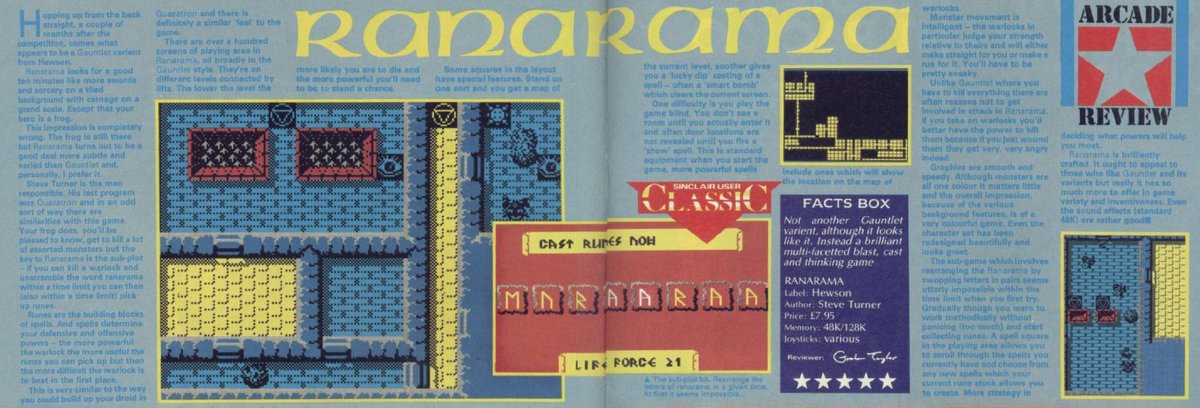 #GameoftheDay #1229 (2/3) Ranarama (Hewson) - Spectrum (1/2) Computer and Video Games issue 65: Playability 10/10 - C&VG Hit Crash issue 38: 90% - Crash Smash Sinclair User issue 60: 5/5 - Sinclair User Classic