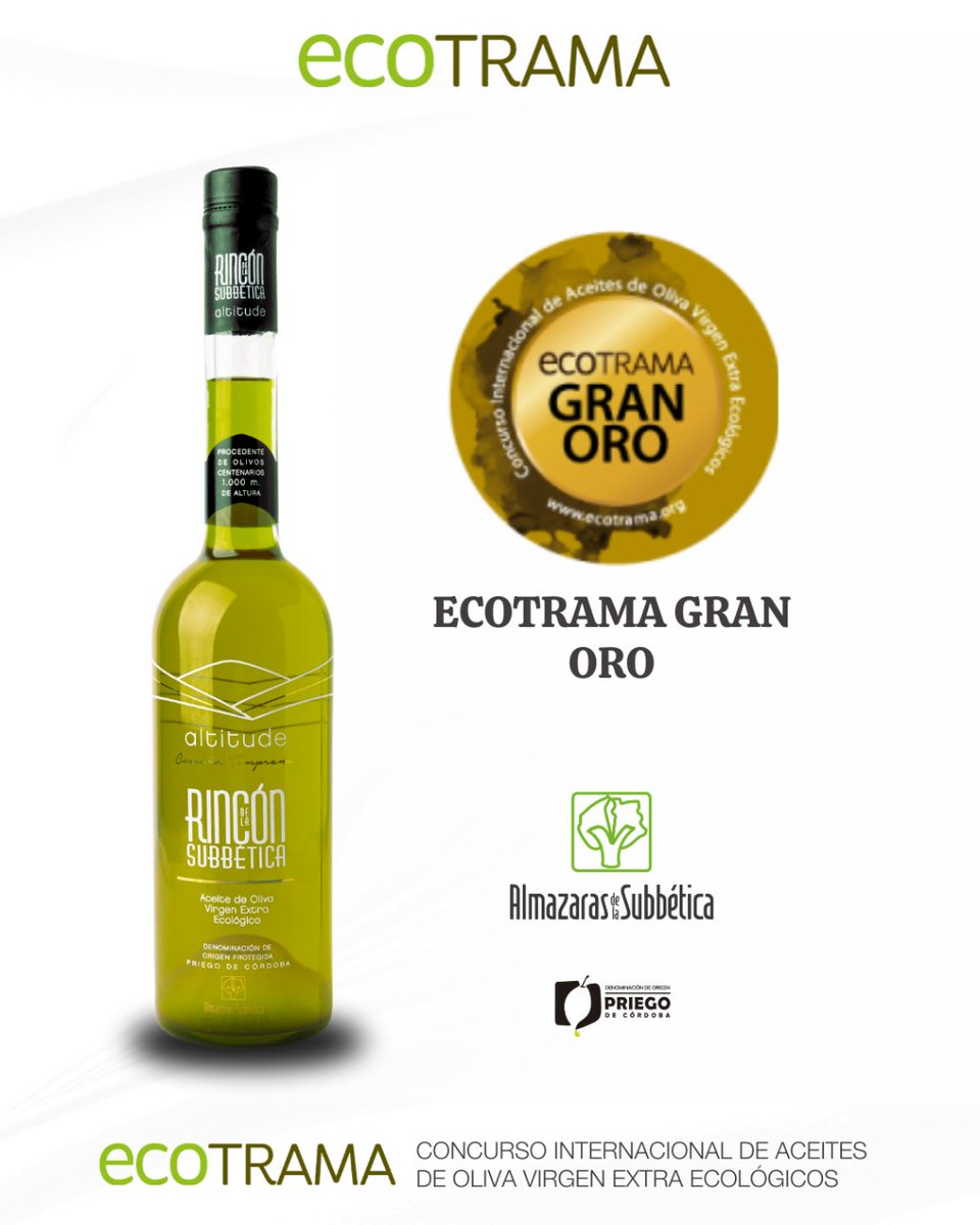 🫒 Anunciamos nuevos premios, en este caso, nuestros aceites han sido destacados en el concurso ECOTRAMA, organizado por @Ecovalia y @dipucordoba, un certamen dedicado a los aceites de oliva virgen extra ecológicos, reconocido por su panel de expertos internacionales.