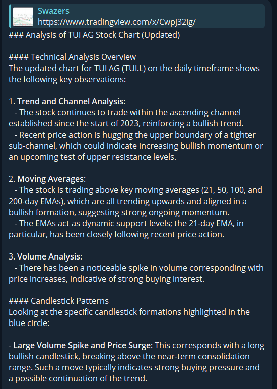 SwazersC's tweet photo. What our Bot๐ค๐ thinks of #TUI #AnalyticAI #swazcharts @TUIUK @BobSmithMSc https://t.co/SkNqNgU6ZJ