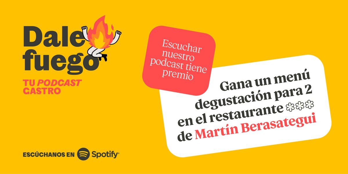 ✨ SORTEAZO ✨

¿Quieres ganar un menú para dos (valorado en 800€) en el restaurante de tres estrellas de Martín Berasategui? 

Sólo tienes que:
- Dar RT a este tweet
- Seguir nuestro podcast Dale Fuego en Spotify spoti.fi/4bh0WbF

El 20 de mayo decimos ganador! 🍀