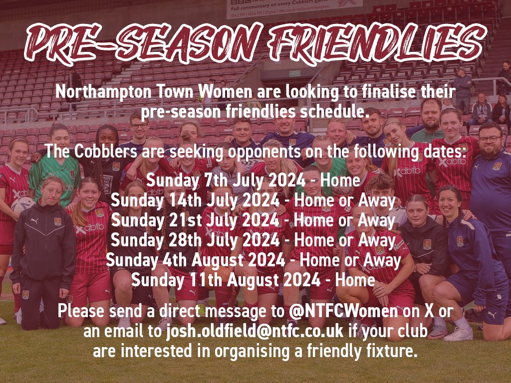 📅 We are looking to finalise our pre-season friendlies schedule. We are seeking responses from clubs in Tier 3, Tier 4 and Tier 5. Please send us a DM or email josh.oldfield@ntfc.co.uk to organise a fixture. @WoSo_Friendlies | #ShoeArmy 👞
