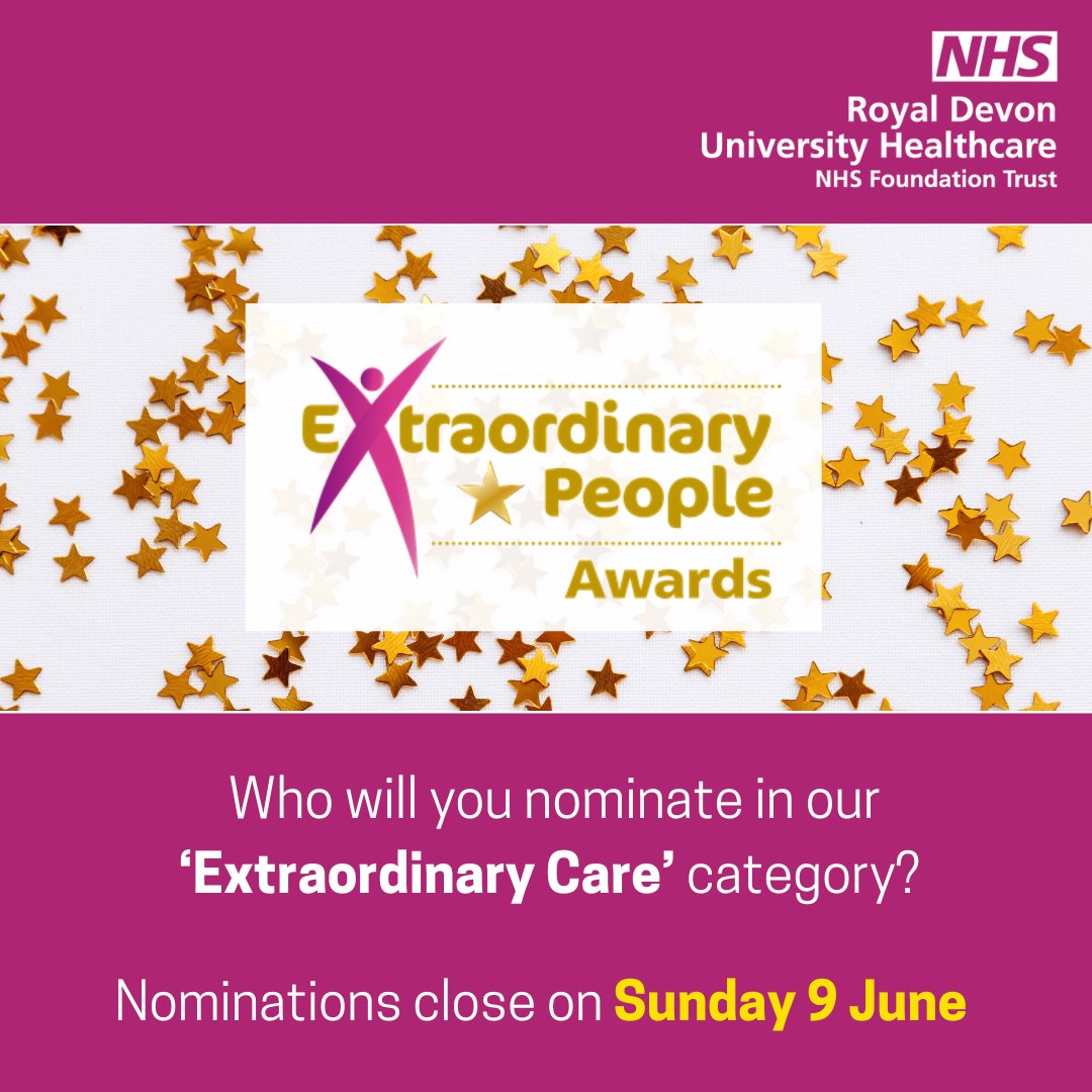 Have you received care that deserves to be celebrated? You can now nominate a person or team in the ‘Extraordinary Care’ category of our Extraordinary People Awards. Find out more and how to nominate 👉 royaldevon.nhs.uk/about-us/extra…