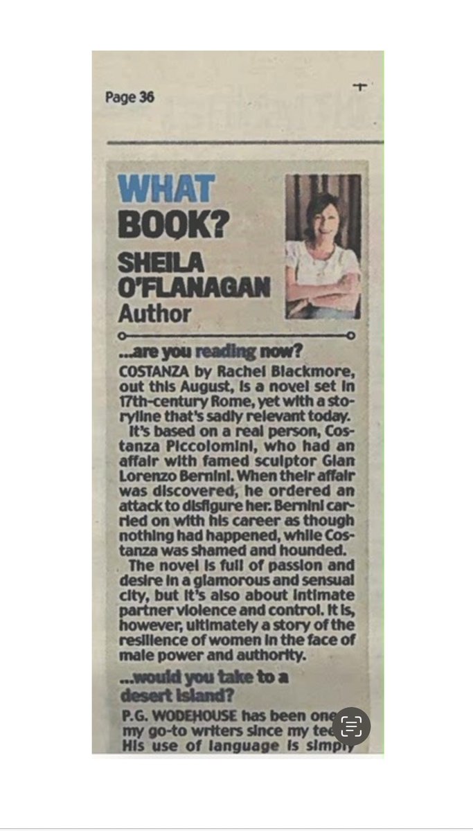 We loved seeing #Costanza by @rjblackmore1 picked by the lovely @sheilaoflanagan as her current read in the Daily Mail. Sheila says #Costanza is ‘a story of the resilience of women in the face of male power and authority’. Have you pre ordered this amazing debut novel yet?