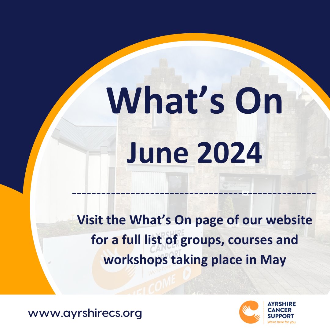 Ayrshire Cancer Support (@ayrshirecancer) on Twitter photo In addition to all the core services we offer, ACS provide a range of groups, courses & workshops for children, young people & adults affected by cancer. Head to ayrshirecs.org/services/whats… to view what's taking place in May 🧡
<a href="/CVOEastAyrshire/">CVO East Ayrshire</a> <a href="/TAyrshireCT/">TACT</a> <a href="/ActionAyrshire/">Voluntary Action South Ayrshire</a> <a href="/NHSaaa/">NHS Ayrshire & Arran</a> In addition to all the core services we offer, ACS provide a range of groups, courses & workshops for children, young people & adults affected by cancer. Head to ayrshirecs.org/services/whats… to view what's taking place in May 🧡
<a href="/CVOEastAyrshire/">CVO East Ayrshire</a> <a href="/TAyrshireCT/">TACT</a> <a href="/ActionAyrshire/">Voluntary Action South Ayrshire</a> <a href="/NHSaaa/">NHS Ayrshire & Arran</a>
