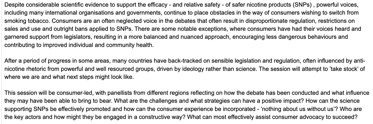 There's a consumer focussed session on the Thursday at @GFNicotine titled 'Rhetoric, Regulation and Reality: consumer experience of the increasingly complex THR landscape'.

You are consumers - what would you like to hear debated...and contribute to live or online?

#GFN24