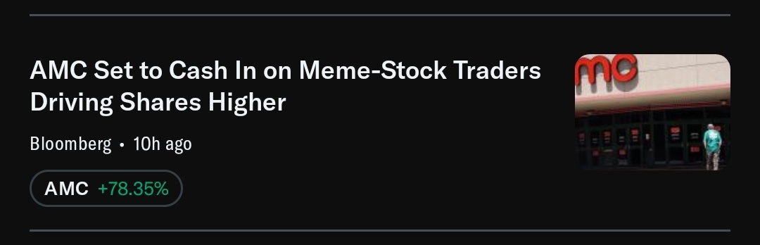 @AlessioUrban Every time GME has a run up or earnings...
AMC 'happens to' run with it and dilute into the dirt.
The correlation is one of them is collateral used to cap the other's movement.
How do you keep up with a short position starting to fly? 
Pump your collateral just as much.