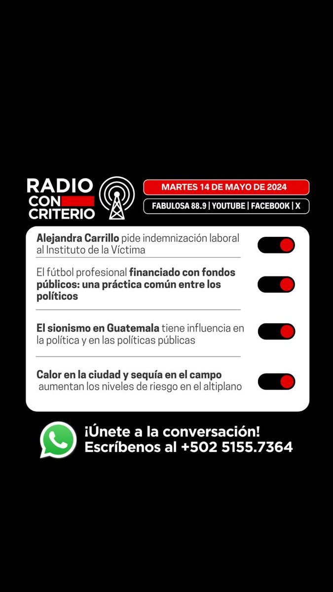 #AmaneceConCriterio ¡En breve arranca nuestro programa de hoy bajo la conducción de @jlfont001, @cmendeza y @edypaul1. Únete a la conversación vía Whatsapp +502 5155 7364