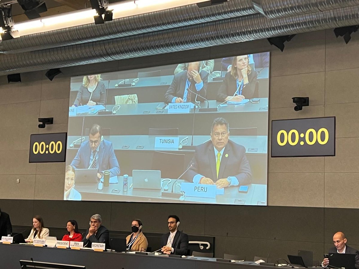 En la plenaria de la #ConferenciadeDesarme dedicada a relación entre desarme y desarrollo, el Perú 🇵🇪, a través del Representante Permanente Alterno, Min. Pedro Bravo: ➡️ recordó que la reducción de los gastos militares globales - que el año pasado registraron el nivel más alto