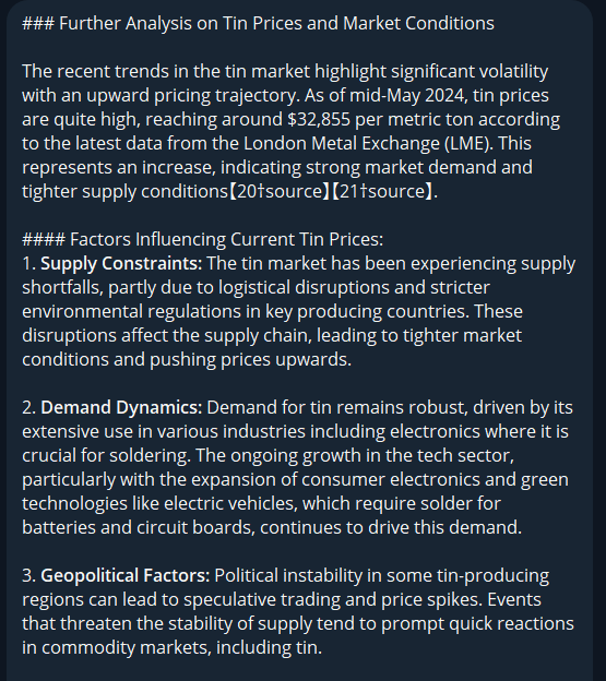 SwazersC's tweet photo. @morr101 @Andrada_Mining Thank you for your very valid point about the price of #TIN we went back to our Bot & asked your question ๐ค#AnalyticAI #ATM #swazcharts @BobSmithMSc https://t.co/SJCCnXJZFB