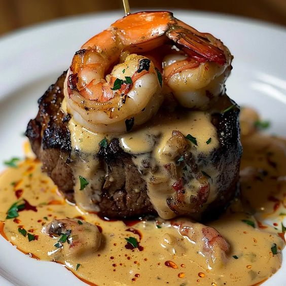 Filet Mignon with Shrimp and Lobster Cream Sauce Guess the cost of this 🤤