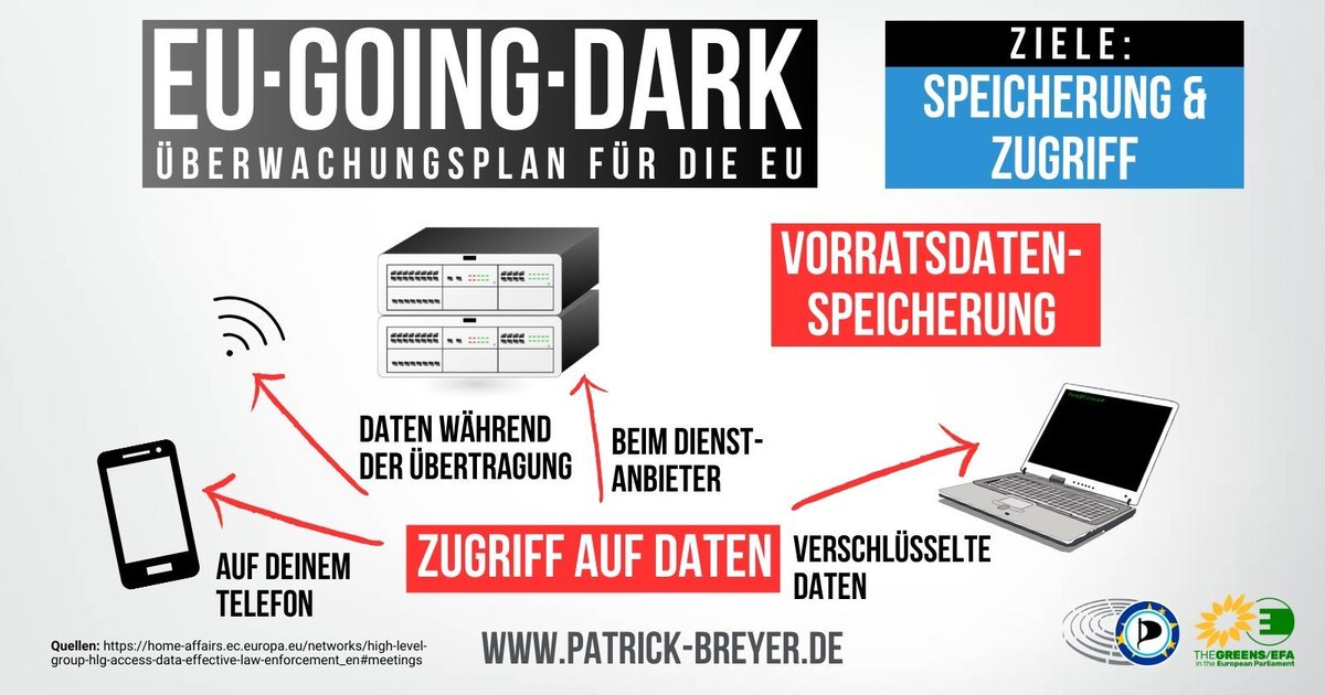 🇩🇪 Kennt ihr die Ziele des #EUGoingDark-Überwachungsplans für #Vorratsdatenspeicherung und gegen #Verschlüsselung 🔓?

Im Mai &amp; Juni wird 🇪🇺-intern final vorbereitet, was Parlament &amp; Kommission nach der #EUWahl umsetzen sollen. Meine Info-Grafiken geben einen Überblick.
#Piraten