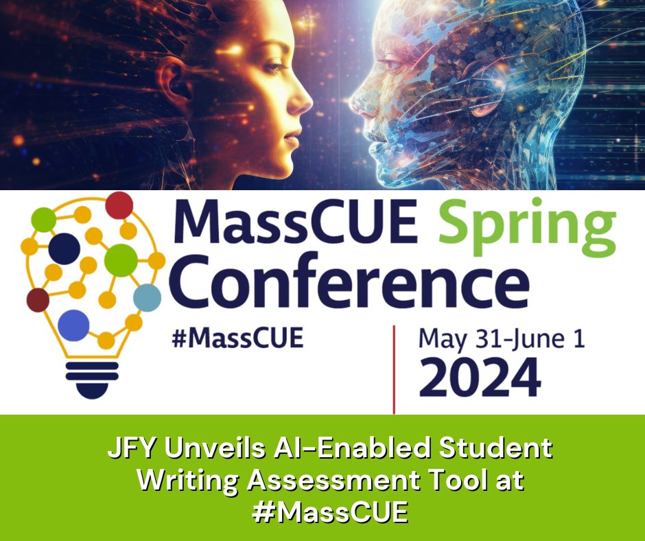 JFYNetWorks will Unveil its AI-Enabled Student Writing Assessment Tool at #MassCUE #InnovationFair on Saturday, June 1st, from 11 AM - 12:30 PM. Learn more: bit.ly/3WF3nQO See you soon.