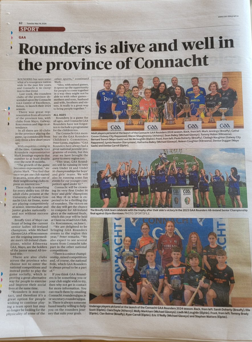 Thanks so much to the @thecontel for having our piece in the paper. This hopefully generates and makes people more aware of our wonderful sport that is happening so near them. Any enquiries email me at connacht.rounders@gaa.ie @GAARoundersoffi @MayoGAA @RoscommonGAA @Galway_GAA