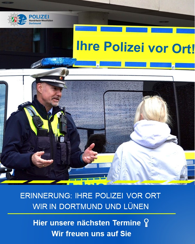 Ihre Polizei vor Ort - Wir in #Dortmund und #Lünen Der Bezirksdienst ist für Sie vor Ort. 🚔 Hier unsere Sprechzeiten und Termine ⏰:​​​​​ dortmund.polizei.nrw/artikel/ihre-p… #IhrePolizeivorOrt