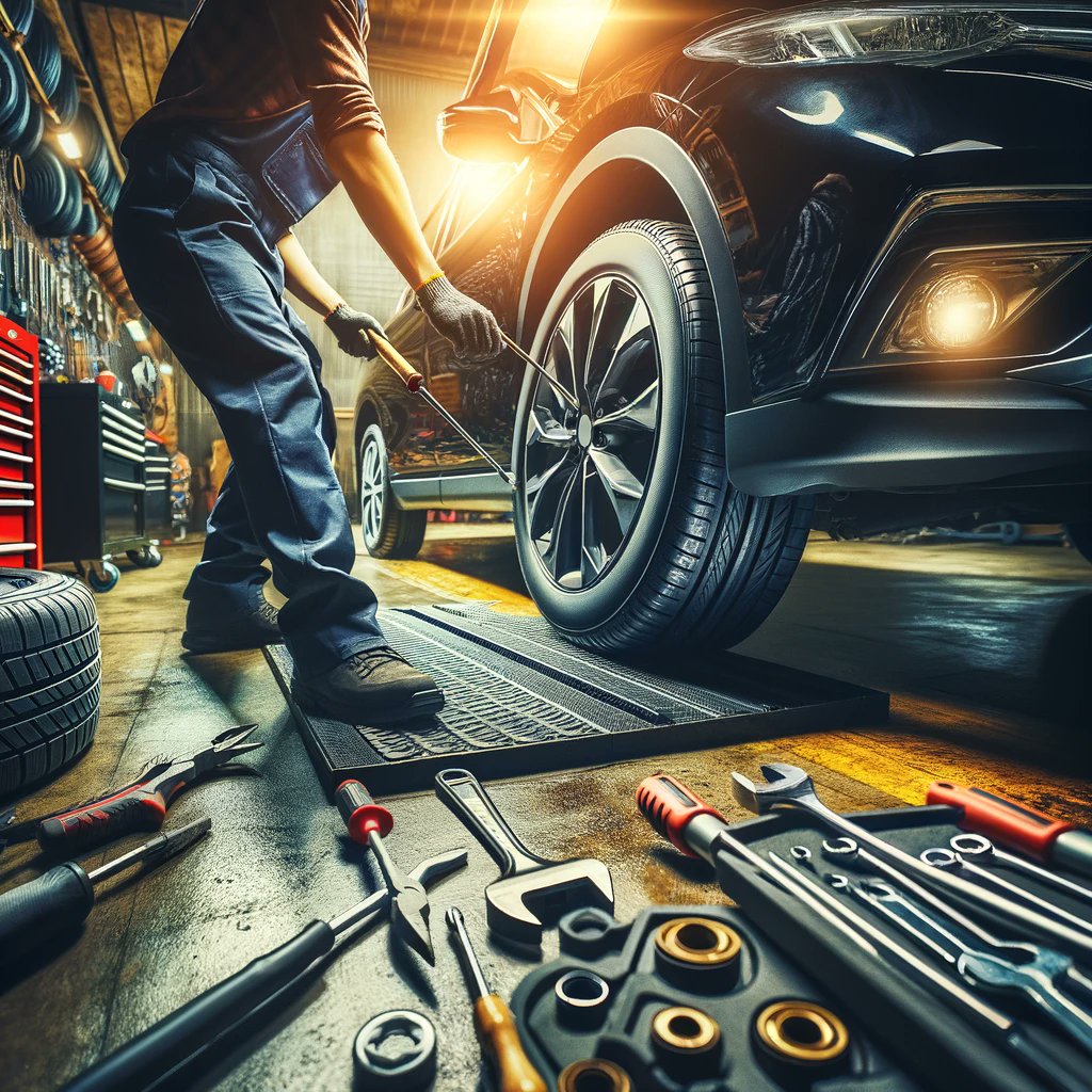 Hard at work in the garage! 🛠️✨ A skilled mechanic shows the art of tire changing, ensuring every detail is perfect. Safety and precision are always top priorities. #MechanicLife #TireChange