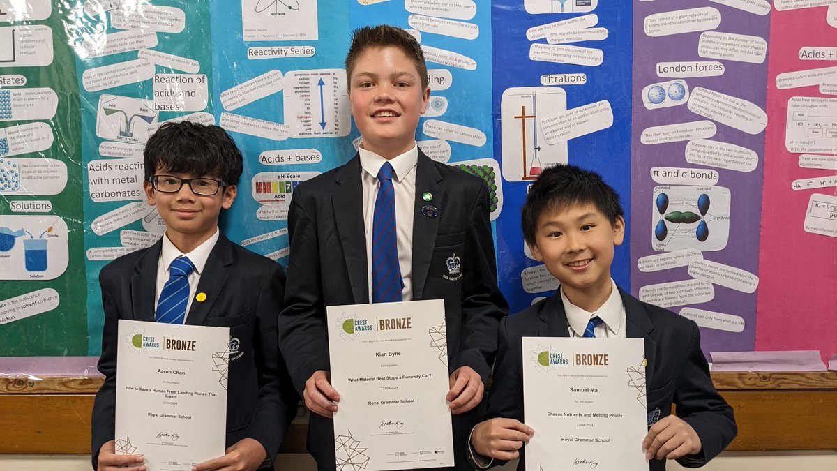 Congratulations to Aaron, Kian and Samuel for earning your Bronze @CRESTAwards last term @rgshw. Well done!