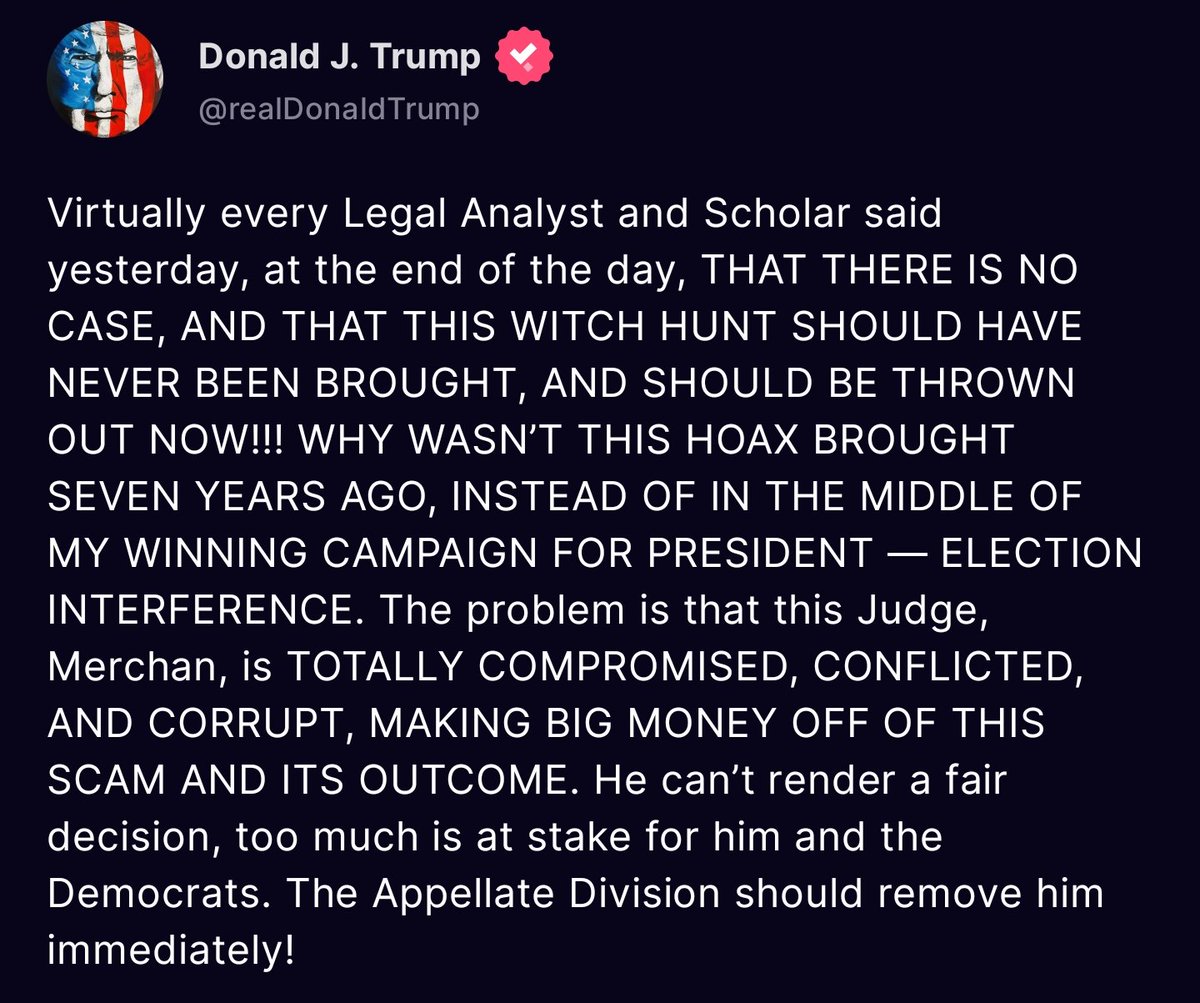 🚨JUDGE IS TOTALLY: -COMPROMISED -CONFLICTED -CORRUPT 🦅🇺🇸Good Morning Mr. President🇺🇸🦅 Virtually every Legal Analyst and Scholar said yesterday, at the end of the day, THAT THERE IS NO CASE, AND THAT THIS WITCH HUNT SHOULD HAVE NEVER BEEN BROUGHT, AND SHOULD BE THROWN OUT…