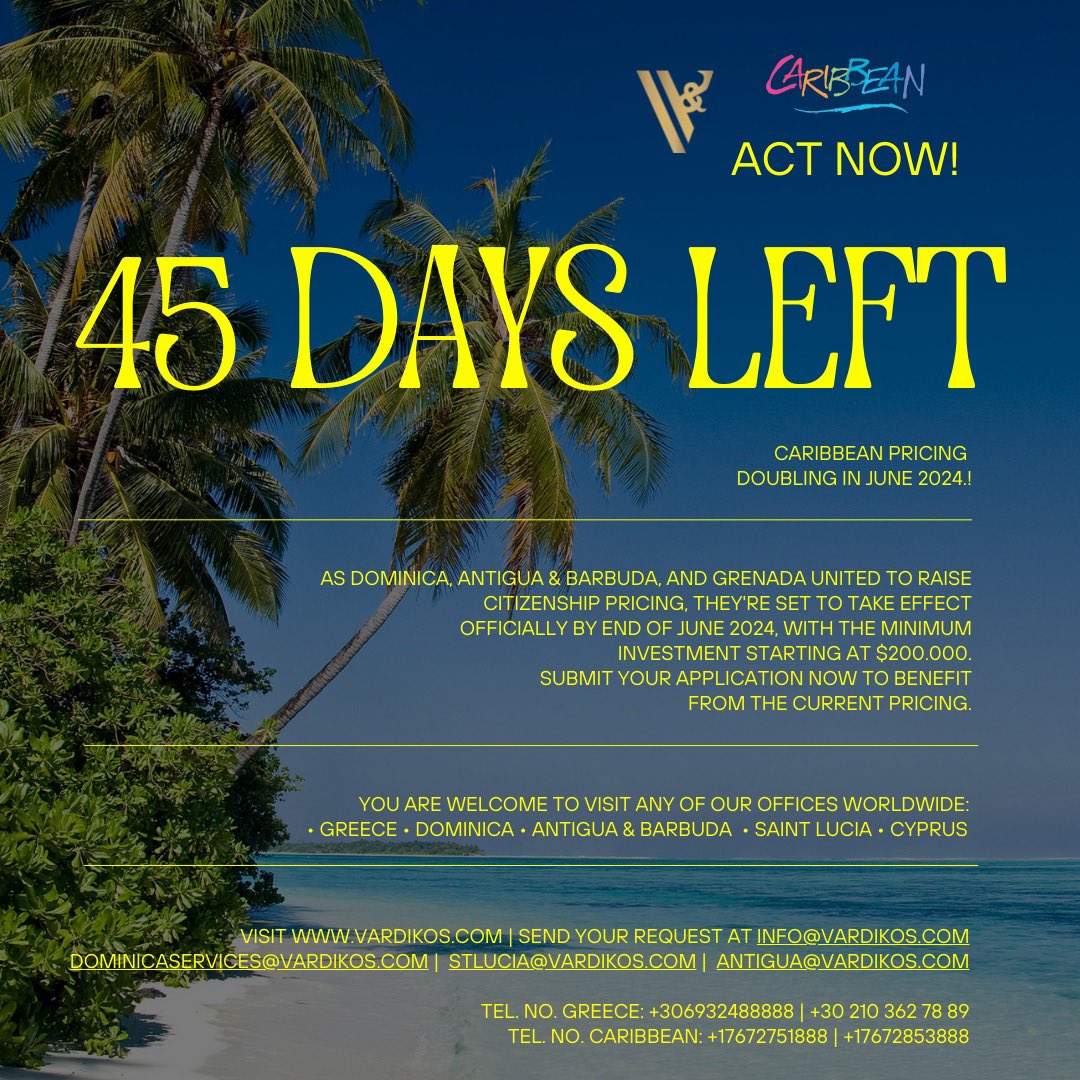 #Caribbean #Dominica #StLucia #SaintLucia #AntiguaAndBarbuda #Antigua #Barbuda #Grenada #CitizenshipByInvestment #dualcitizenship #secondcitizenship #secondpassport #immigration #investment #realestate #property #donation #travel #TravelTuesday #passport #visa #visafree #luxury