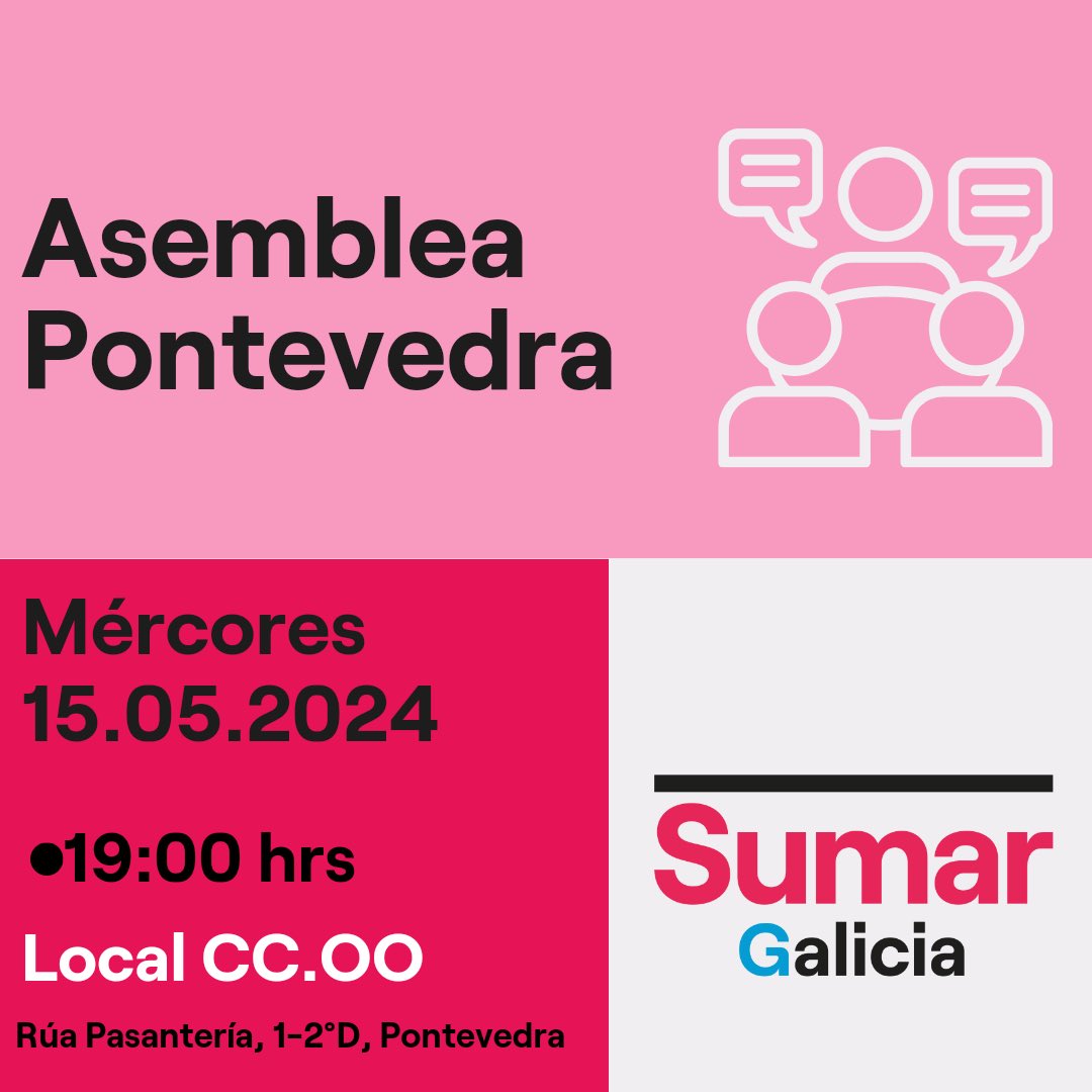 💖 Vémonos mañán na asemblea de Pontevedra! 📍Ás 19.00 no local de CCOO, Rúa Pasantería, 1. Agardámosvos🥰