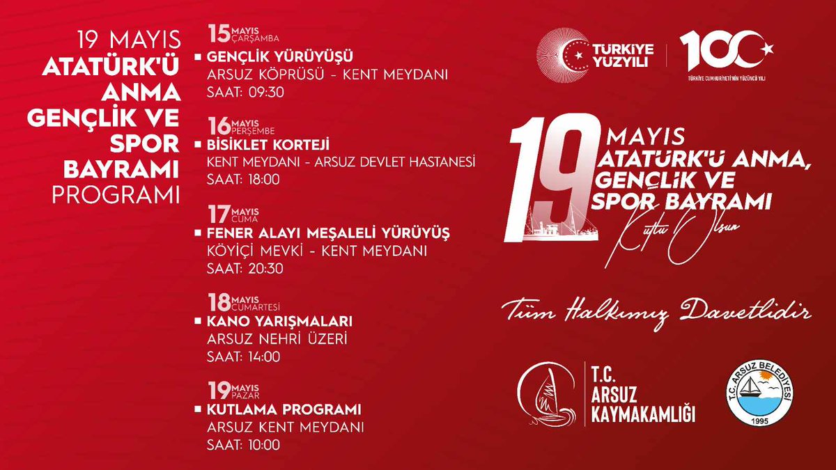 19 Mayıs Atatürk'ü Anma Gençlik ve Spor Bayramı Programımız;