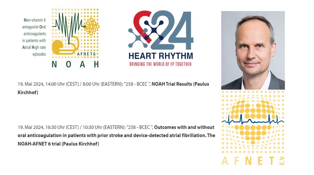 🤩#Anticoagulation in #patients with device-detected #afib and a prior #stroke? Looking forward to the presentation of Prof. Kirchhof about the #NOAHtrial results tomorrow at #HRS2024! #AHRE #AFNET #heart @UCCS_HHa