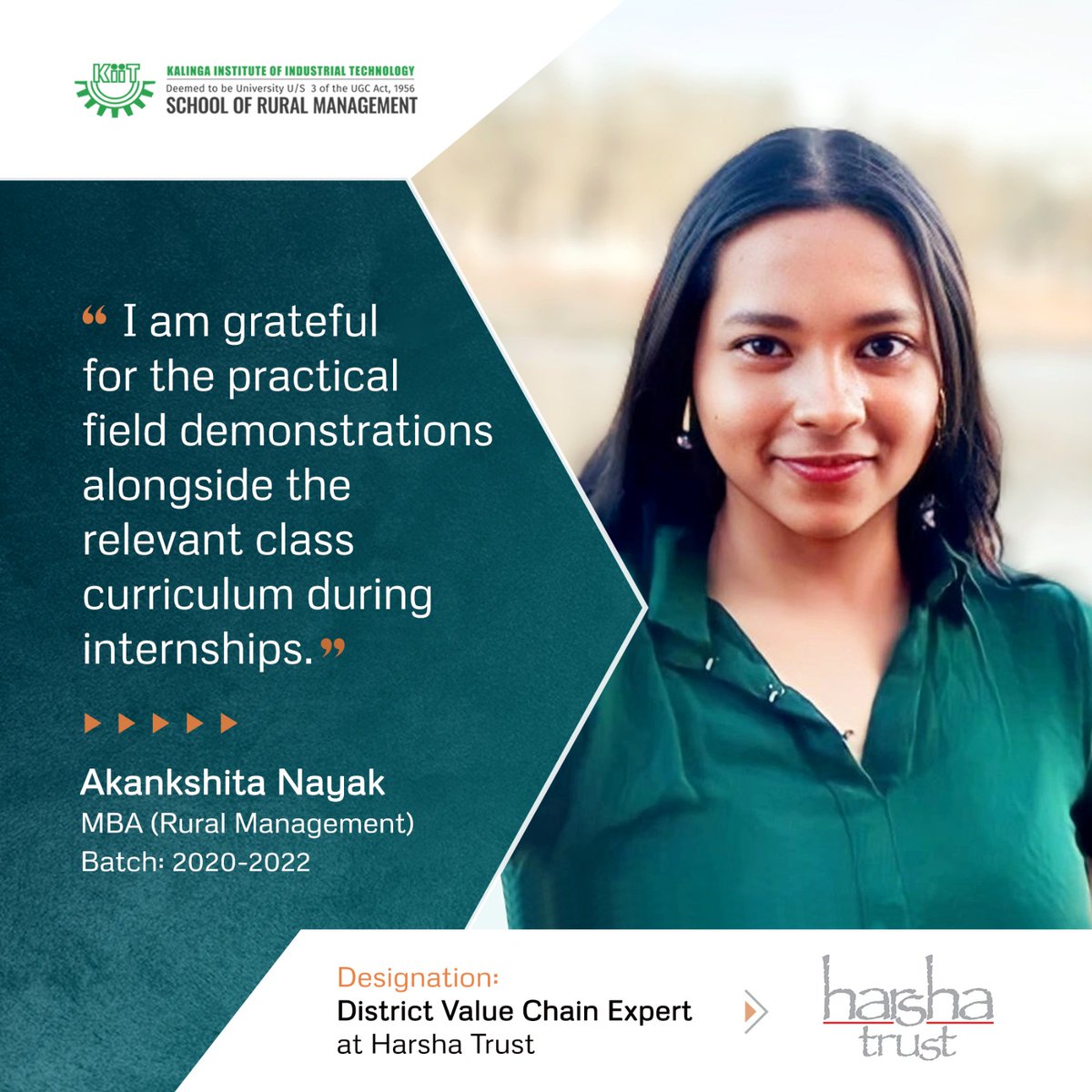 Let's hear what our former MBA student, Akankshita Nayak, says about her experience at KSRM. #ksrmbbsr #RuralManagement #AlumniTestimonial #kiitmba