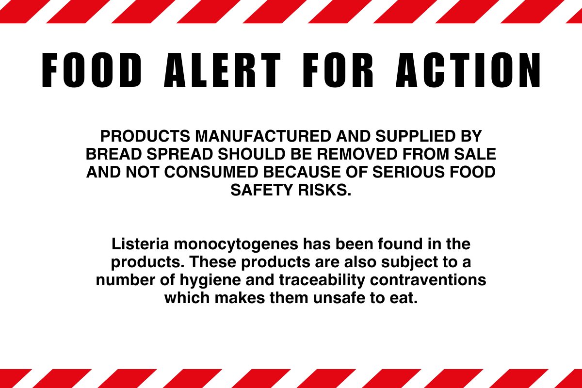 PRODUCTS MANUFACTURED AND SUPPLIED BY BREAD SPREAD SHOULD BE REMOVED FROM SALE AND NOT CONSUMED BECAUSE OF SERIOUS FOOD SAFETY RISKS. It is a developing situation, the list of affected products in the link may be incomplete: food.gov.uk/news-alerts/al… #FoodAlert