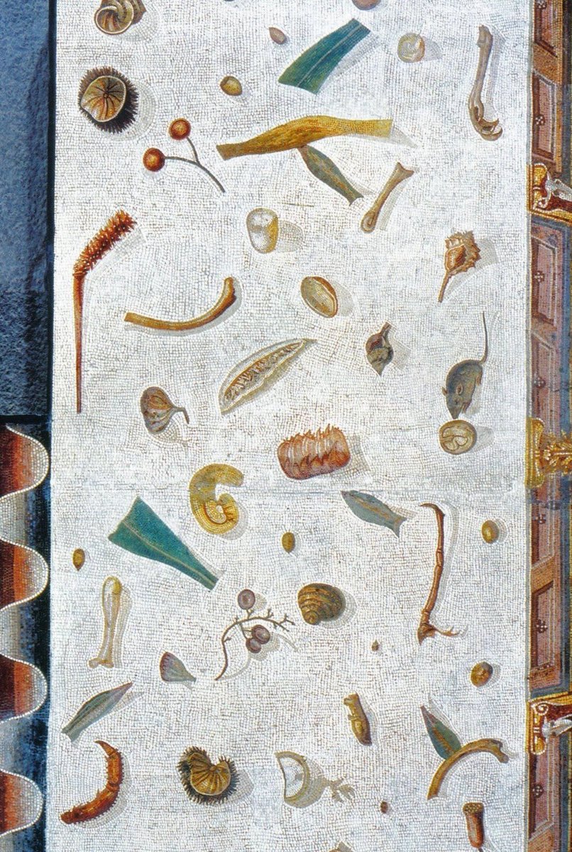 Why did Roman nobles decorate their floors with trash? 🤔

If you're curious, read here 👇✨

The Greek theme of the “Asaroton Oikos” (unswept floor) quickly moved from Greece to Rome.

The paradoxical intent was to showcase the host's wealth with leftovers, representing products