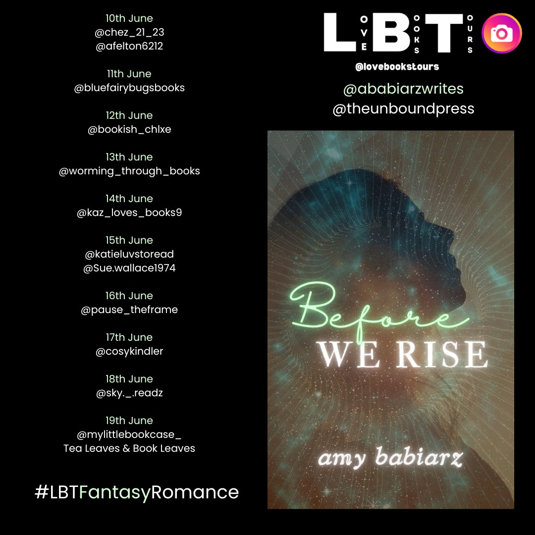 This JUNE follow the  #virtualbooktour for 
Before We Rise by Amy Babiarz

UK & US 10th - 21st June
Genre: Fantasy | Romance | Paranormal
Publisher: The Unbound Press

Follow the tour over on our Instagram and TikTok. instagram.com/lovebookstours
