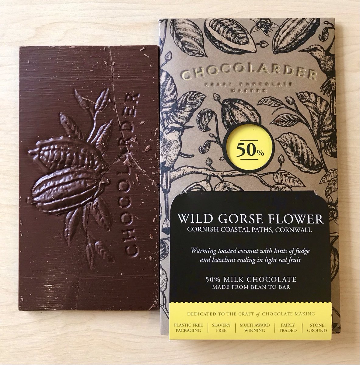 A modern classic and a perennial favourite with our team: dark milk chocolate flavoured with the coconutty aroma of wild gorse flowers, which are hand-gathered in Cornwall by the brave ⁦<a href="/chocolarder/">Chocolarder</a>⁩ team