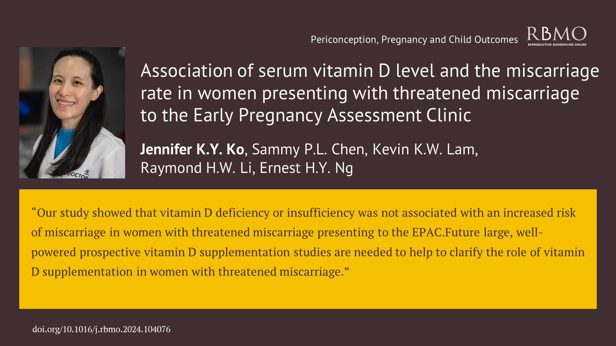 In contrast to the findings of a recent systematic review showing vitamin D deficiency had a significantly increased risk of miscarriage, this retrospective analysis of 371 women found no risk to pregnancy in women with lower levels of vitamin D doi.org/10.1016/j.rbmo…