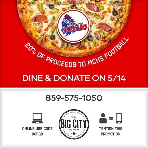 MCHSFBboosters's tweet photo. It’s time for another Dine and Donate tonight with Big City Pizza!

Grab 🍕for dinner tonight with Big City Pizza Richmond and mention our team and use our code to easily giveback to our porgram!

Please share and spread the word, make dinner easy tonight! https://t.co/P3QwKgBeAn