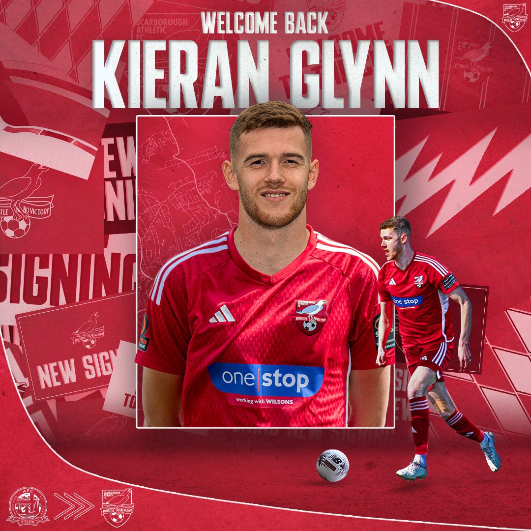 𝗜𝘁'𝘀 𝗮 𝗳𝗮𝗺𝗶𝗹𝗶𝗮𝗿 𝗳𝗮𝗰𝗲 🤩 We are delighted to announce the re-signing of midfielder and fan favourite, Kieran Glynn. Read the full story: scarboroughathletic.com/news/new-signi… Welcome back, Glynny!