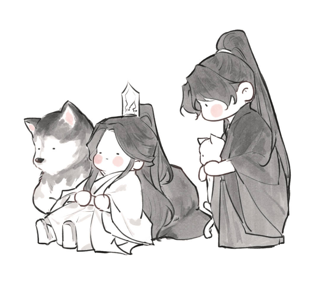 CHIBI RANWAN WITH THEIR TINY HUSKY AND WHITE CAT !!! 😭🤏IM DYING OF CUTENESS !!!!