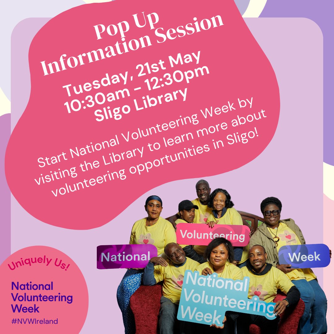 Start National Volunteering Week in Sligo by visiting Sligo Library on Tuesday, 21st May between 10.30am - 12.30pm to to learn more about volunteering opportunities in Sligo!

Meet Olivia, our Volunteer Development Officer and Sinead the Chairperson of our Board of Management!