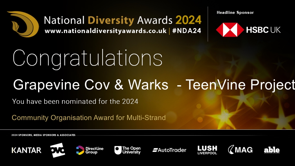 Our @TeenvinePlus project helping learning disabled and autistic #Coventry teens with their ambitions and connections has been nominated for a national #NDA24 award! Thank you for nominating us 🙏 Please support us - voting closes tomorrow (15 May)! nationaldiversityawards.co.uk/awards-2024/no…